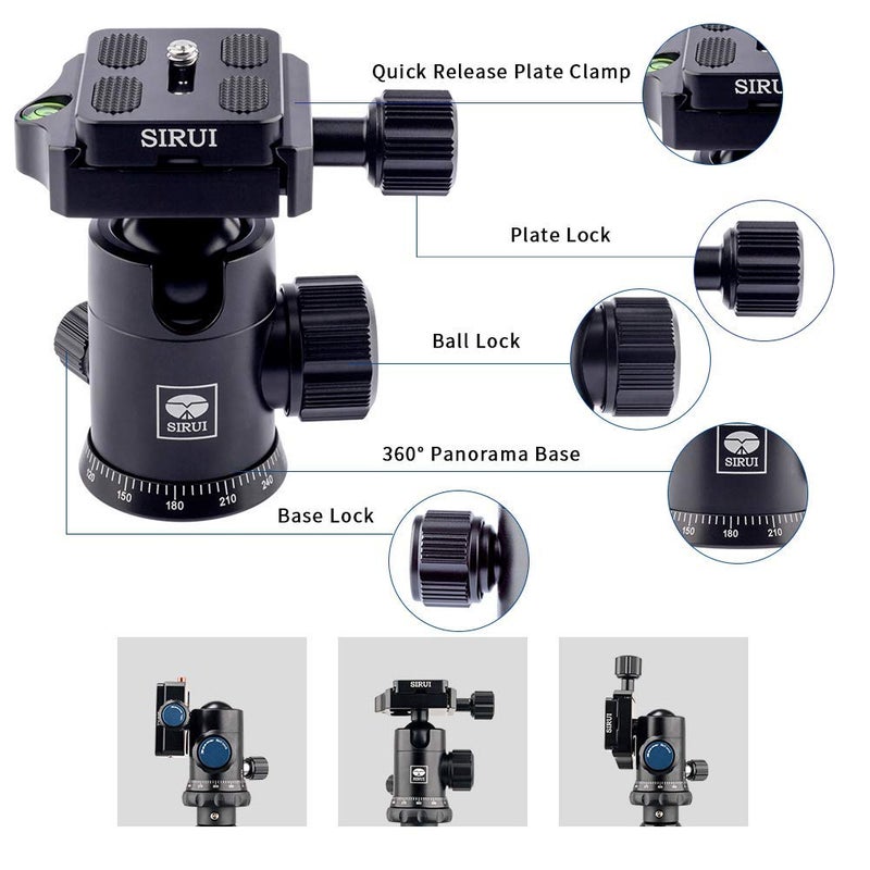 SIRUI 2-in-1 Aluminum Camera Tripod Monopod, Compact Professional Travel Tripod with 360 Panorama Ball Head, for DSLR Video Camcorders 17,6lbs Load (MT1005+M10) - Image 4